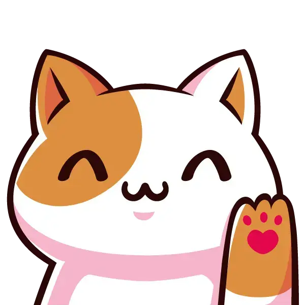 Petit chat qui sourit et qui fait un signe de la main pour dire bonjour